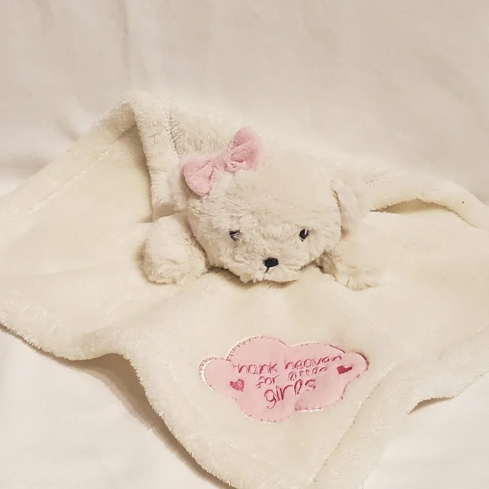Baby Gear Lovey White Bear Pink Bow‎ Girls Fleece Baby Security Blanket  Plush